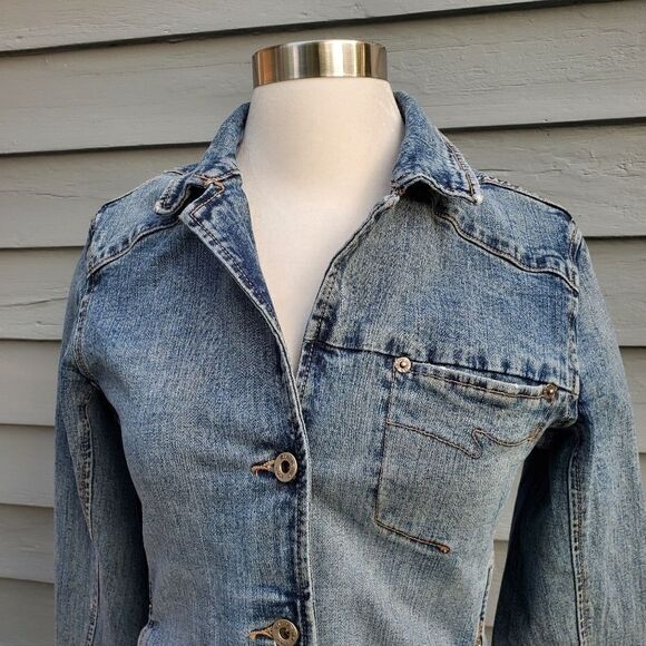 Vintage 90s y2k Silver Jeans Blue Jean Acid Wash Denim Blazer Jacket Woman's Md - Picture 7 of 9